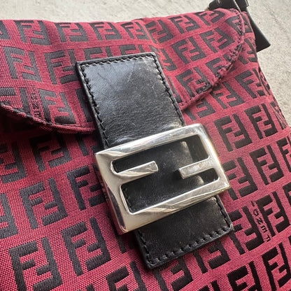 Vintage Fendi Baguette Style Red & Black Zucca Shoulder Bag