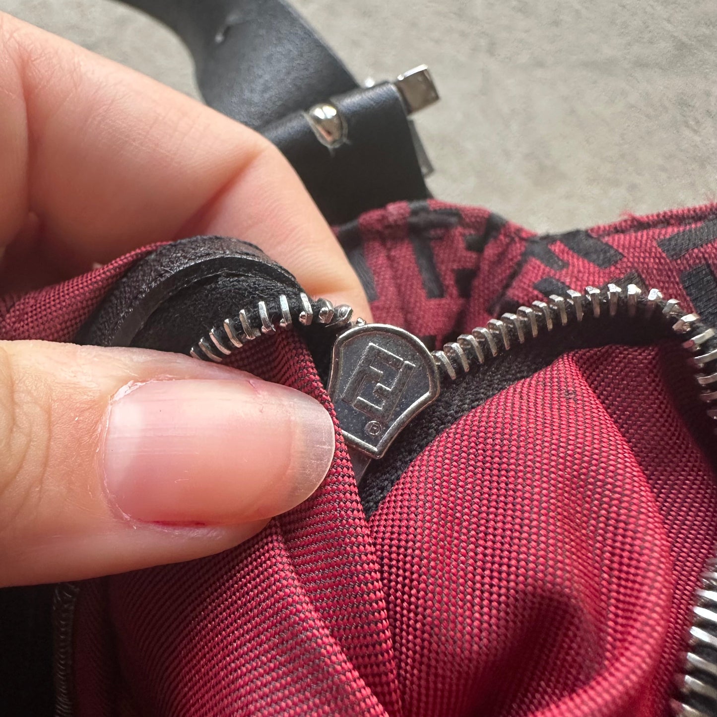 Vintage Fendi Baguette Style Red & Black Zucca Shoulder Bag