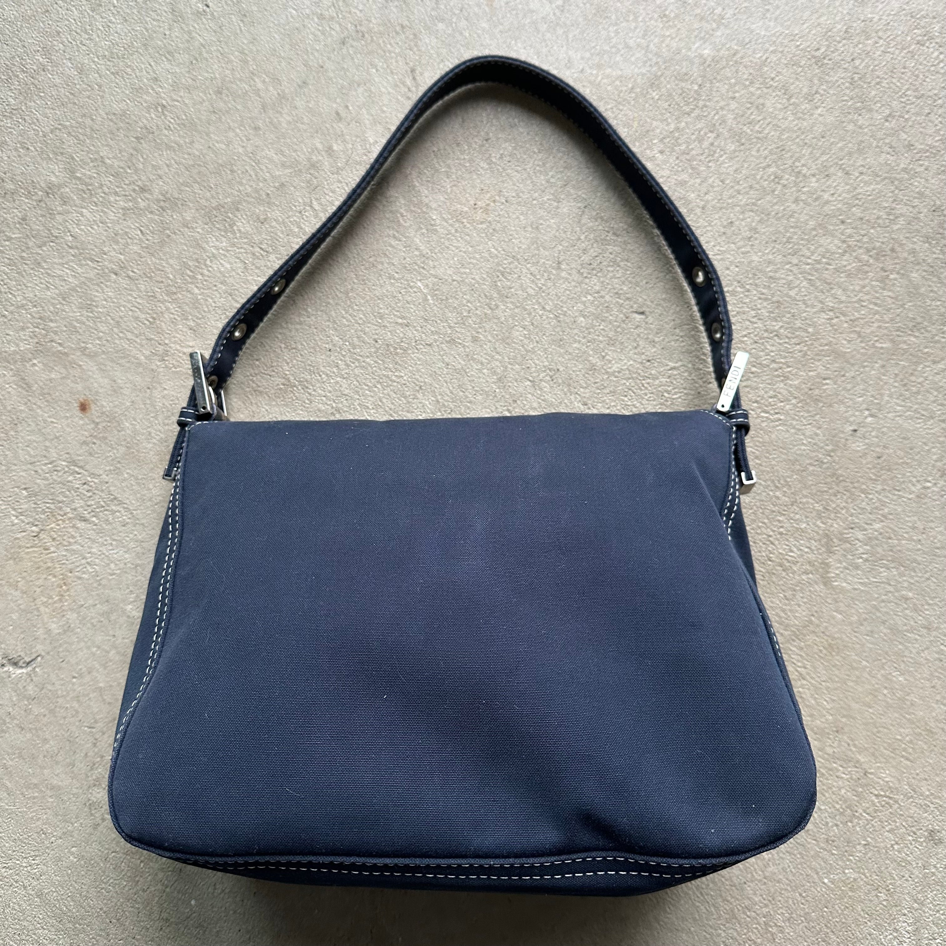 Vintage Fendi Mama Baguette Style Denim Shoulder Bag