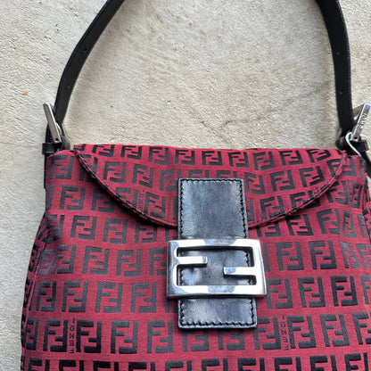Vintage Fendi Baguette Style Red & Black Zucca Shoulder Bag
