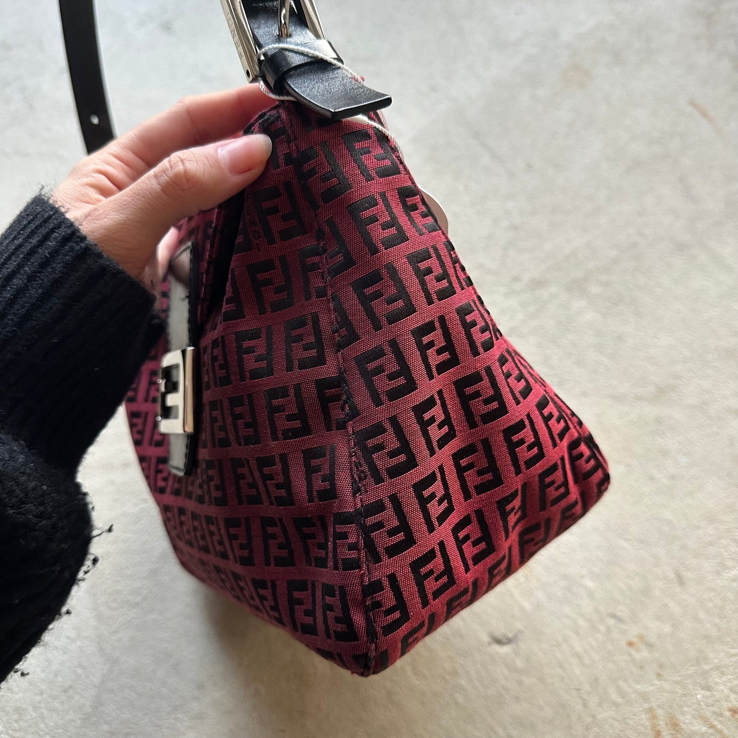 Vintage Fendi Baguette Style Red & Black Zucca Shoulder Bag