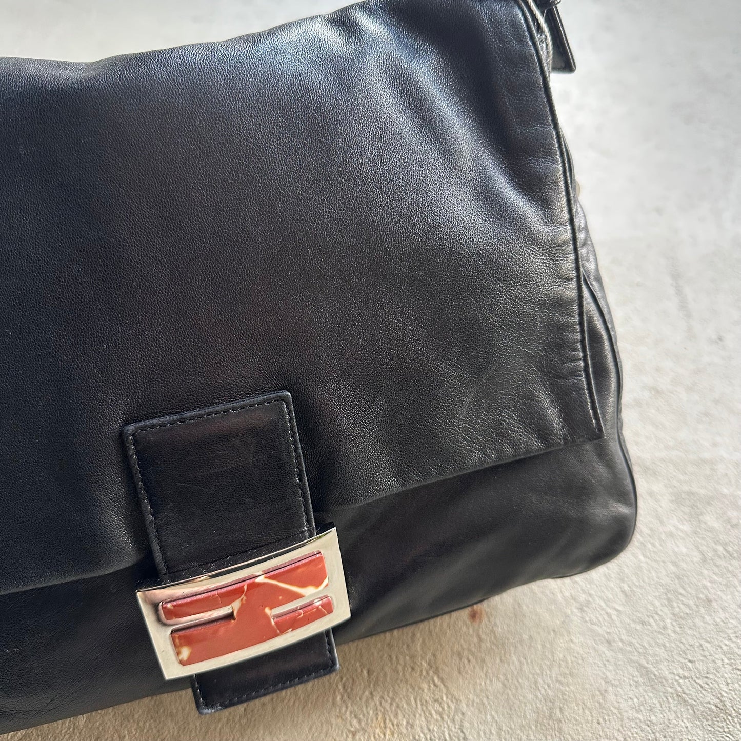 Vintage Fendi Baguette Style Black Leather Shoulder Bag