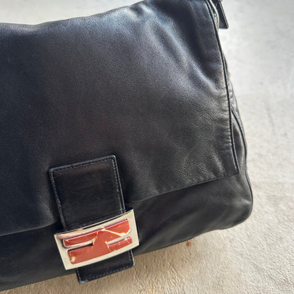 Vintage Fendi Baguette Style Black Leather Shoulder Bag