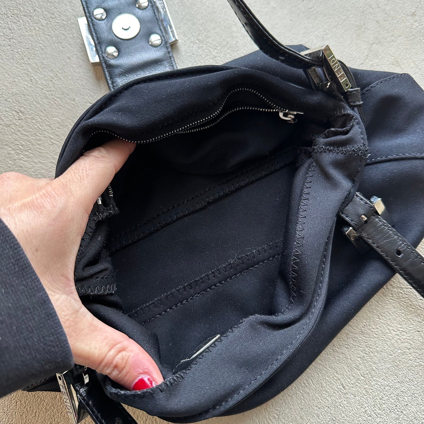 Vintage Fendi Mama Style Double Strap Black Nylon Shoulder Bag