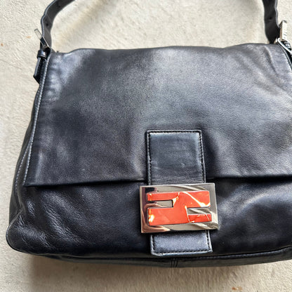Vintage Fendi Baguette Style Black Leather Shoulder Bag