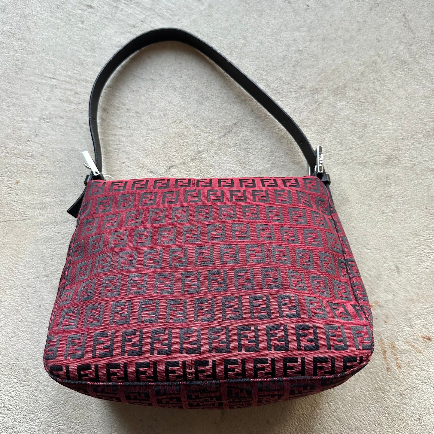 Vintage Fendi Baguette Style Red & Black Zucca Shoulder Bag