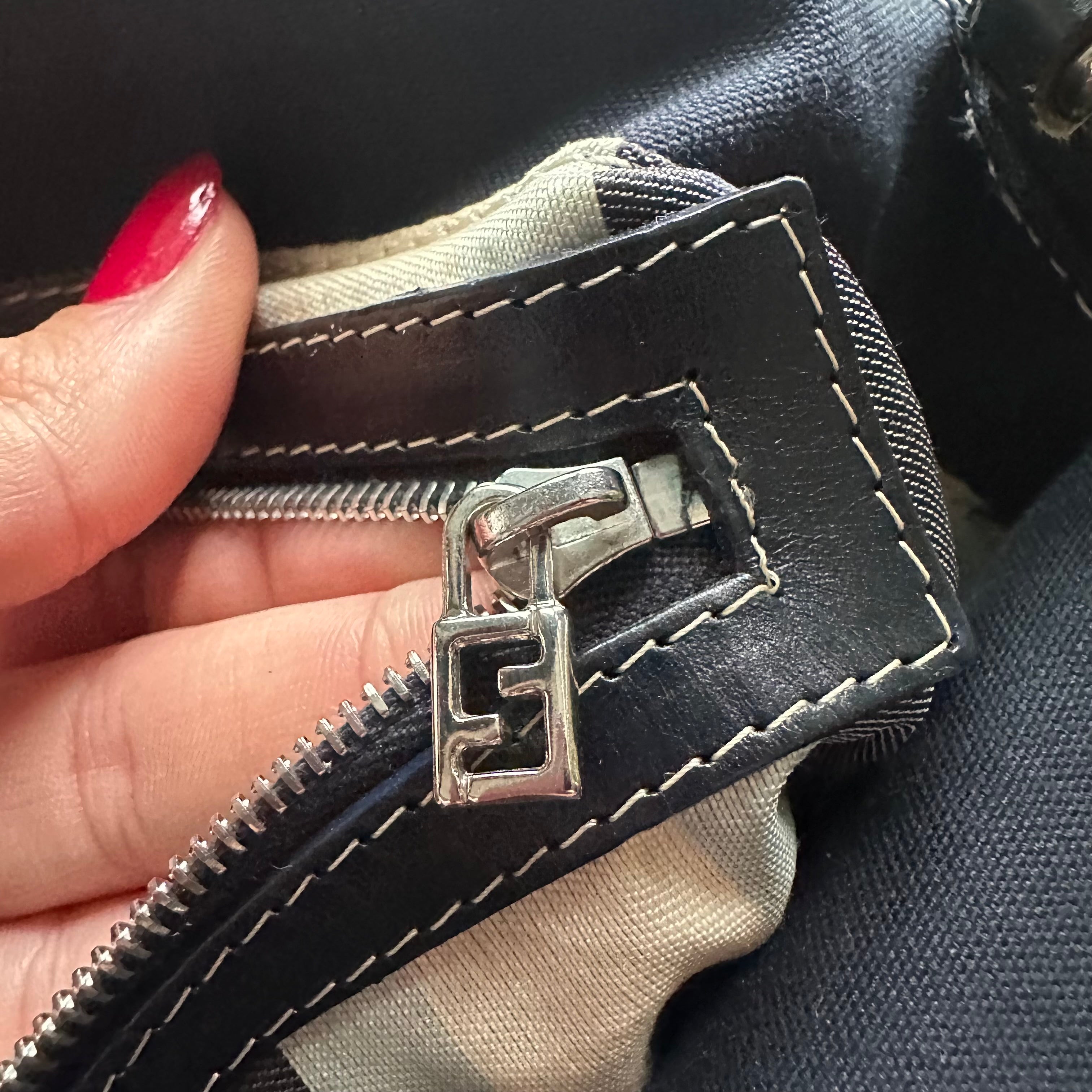 Vintage Fendi Mama Baguette Style Denim Shoulder Bag