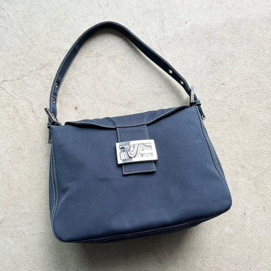 Vintage Fendi Mama Baguette Style Denim Shoulder Bag