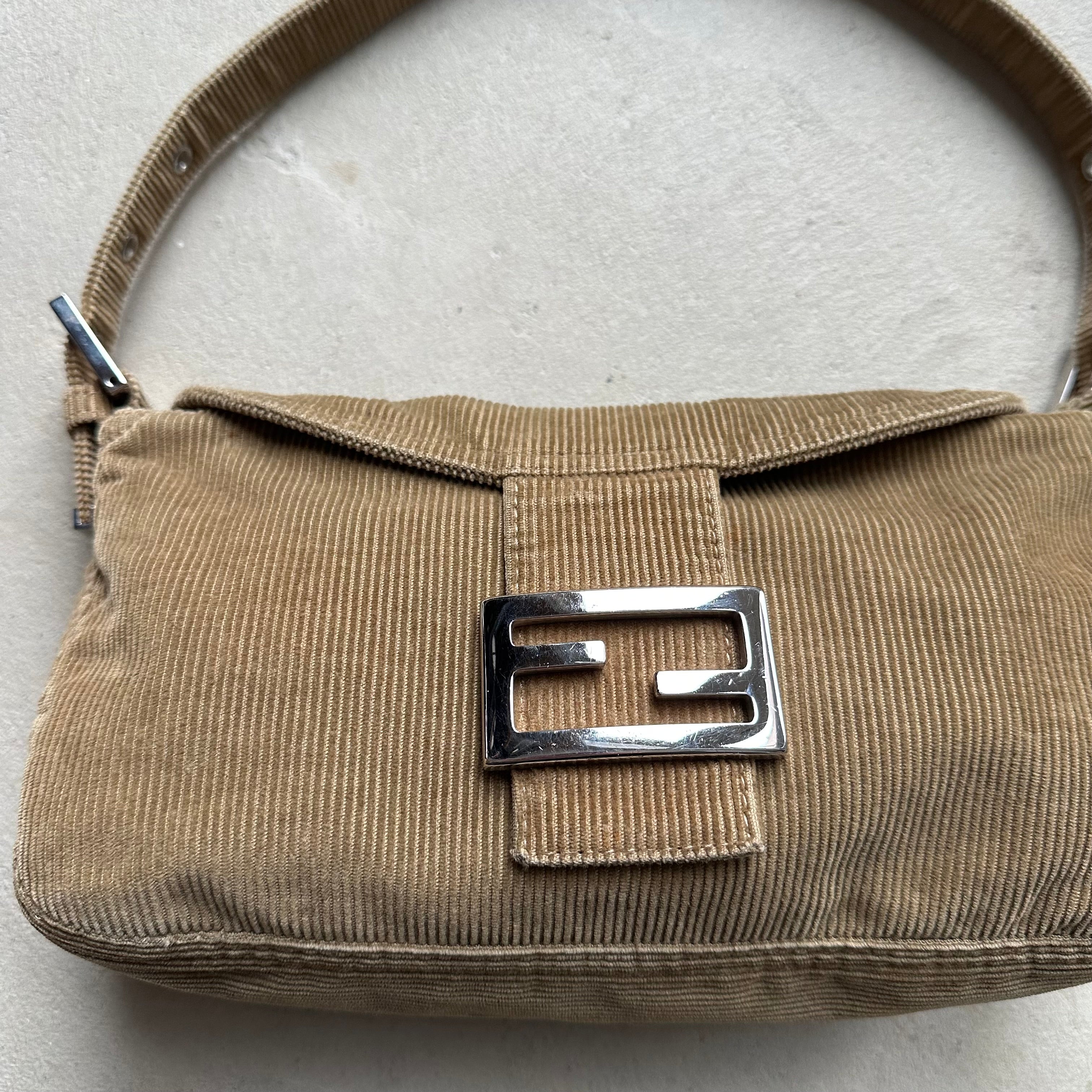 Vintage Fendi Brown Corduroy Mini Mama Baguette