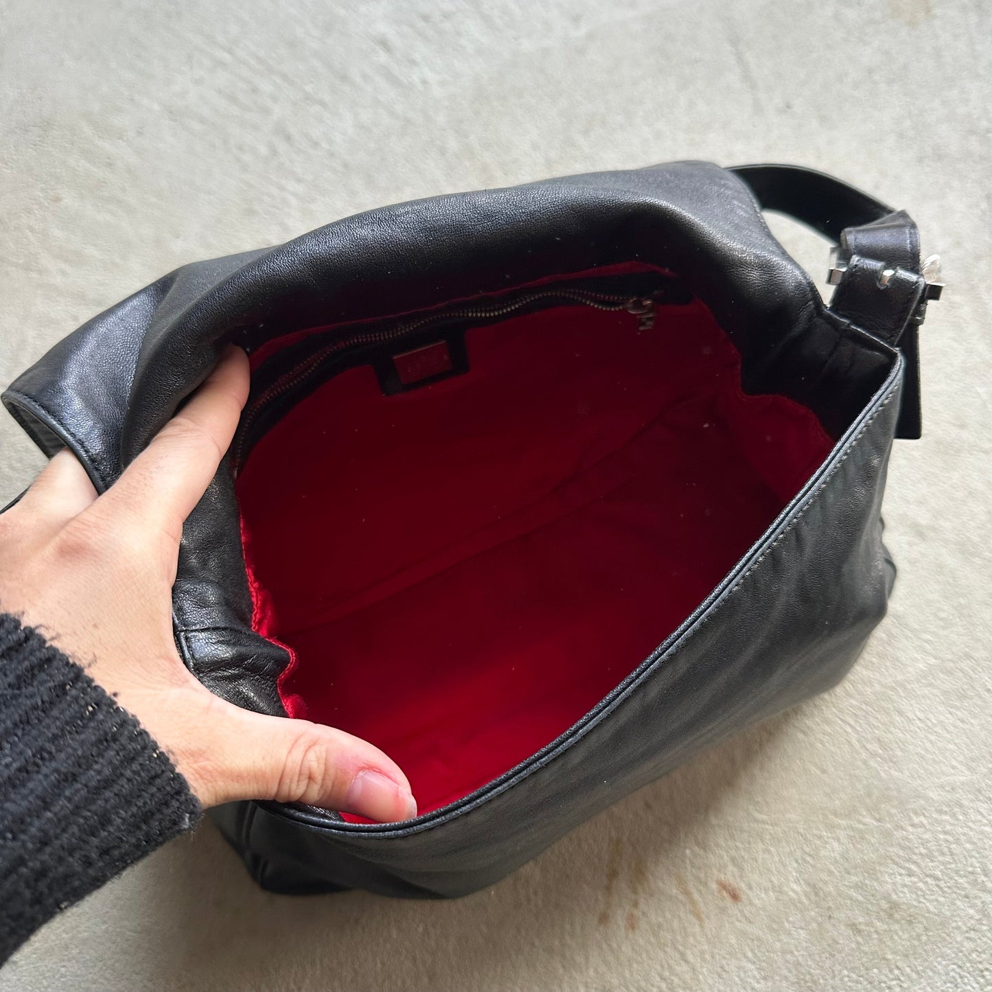 Vintage Fendi Baguette Style Black Leather Shoulder Bag