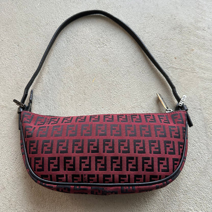 Vintage Fendi Baguette Red & Black Zucchino Shoulder Bag