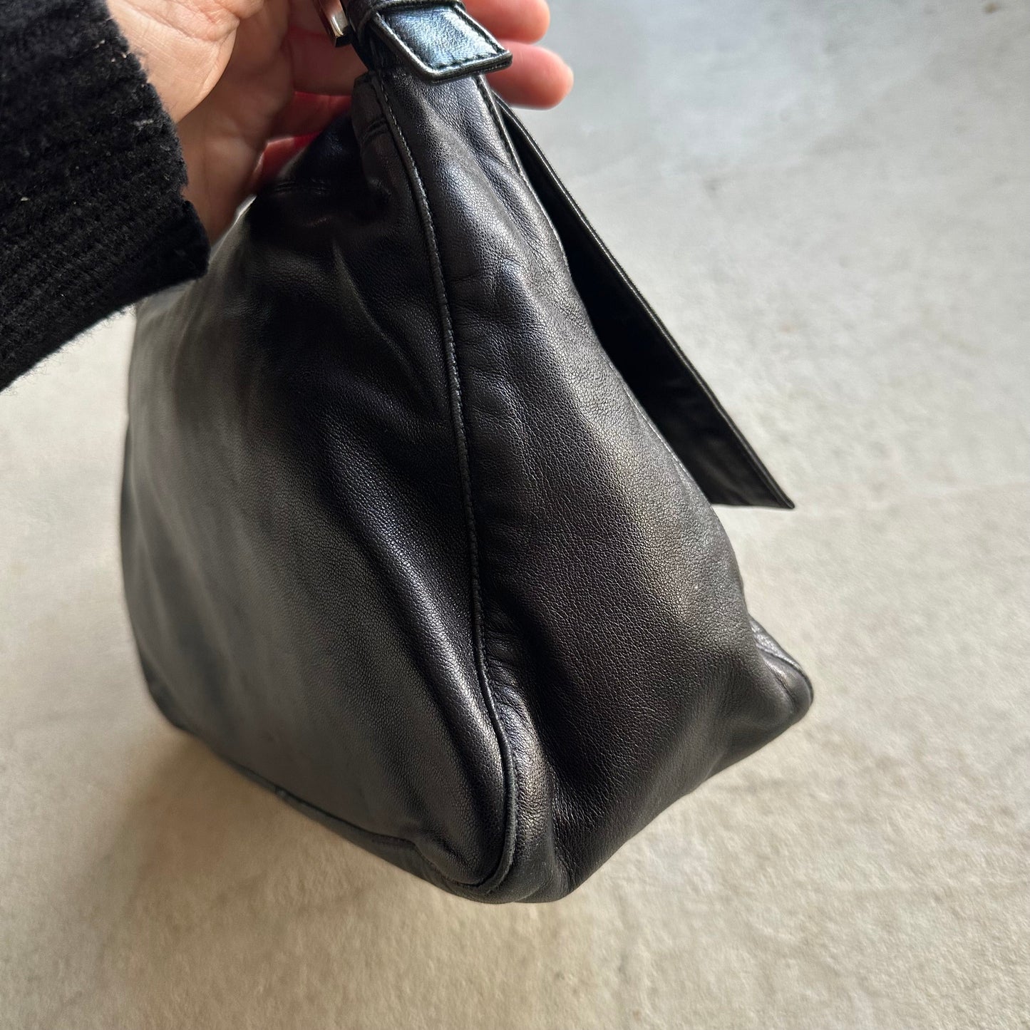 Vintage Fendi Baguette Style Black Leather Shoulder Bag