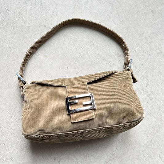 Vintage Fendi Brown Corduroy Mini Mama Baguette