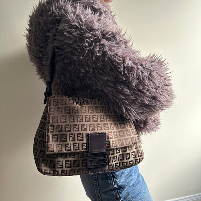 Vintage Fendi Mama Baguette Brown Zucchino Shoulder Bag