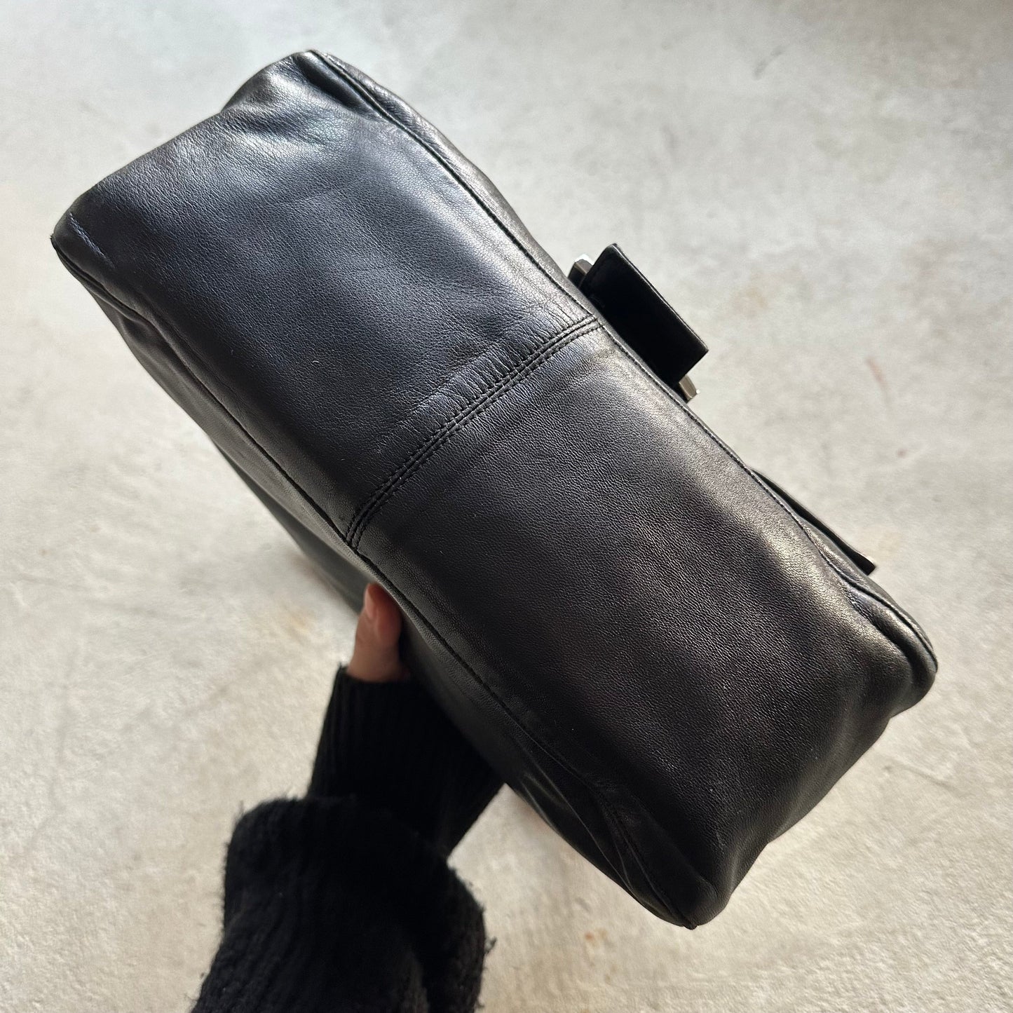 Vintage Fendi Baguette Style Black Leather Shoulder Bag