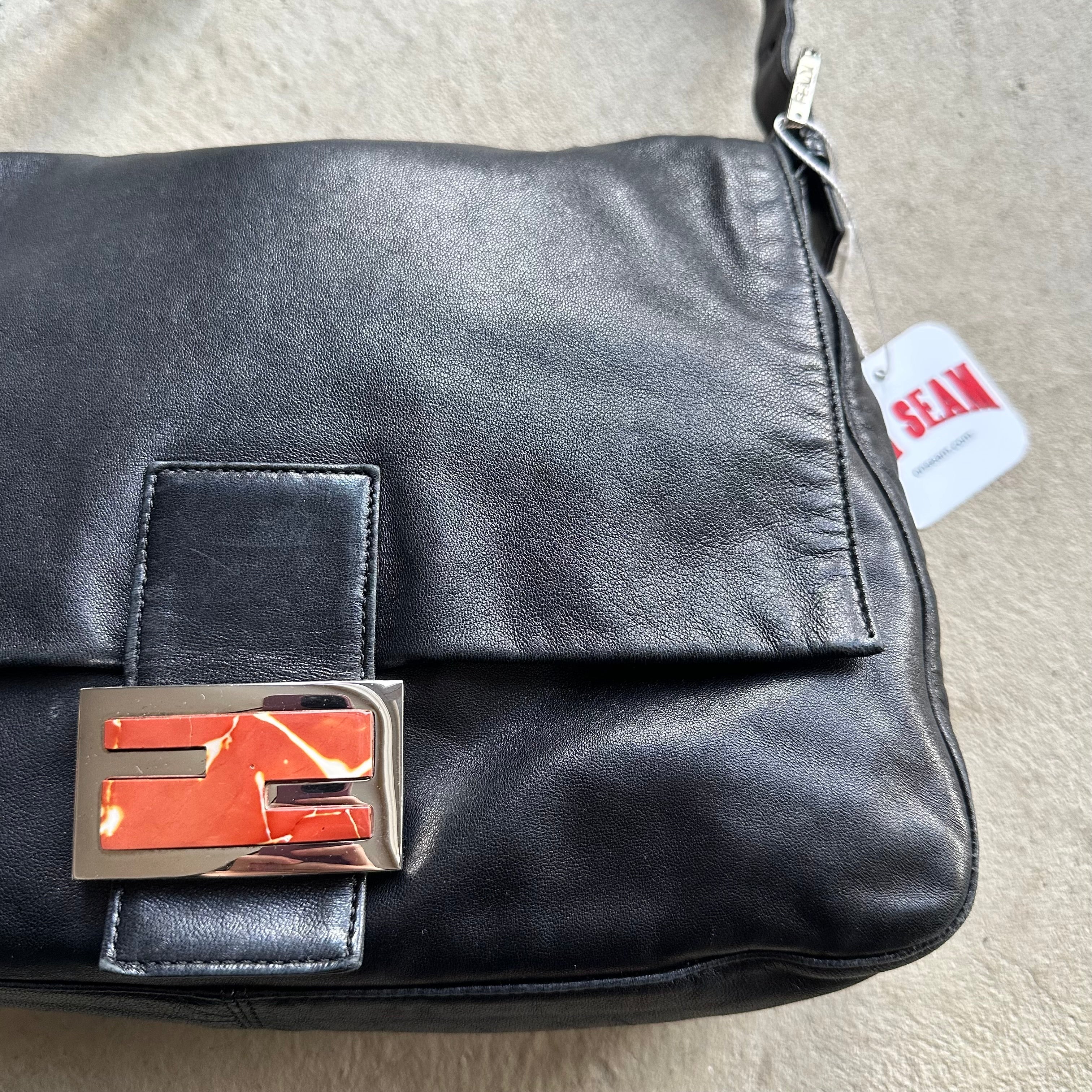 Vintage Fendi Baguette Style Black Leather Shoulder Bag