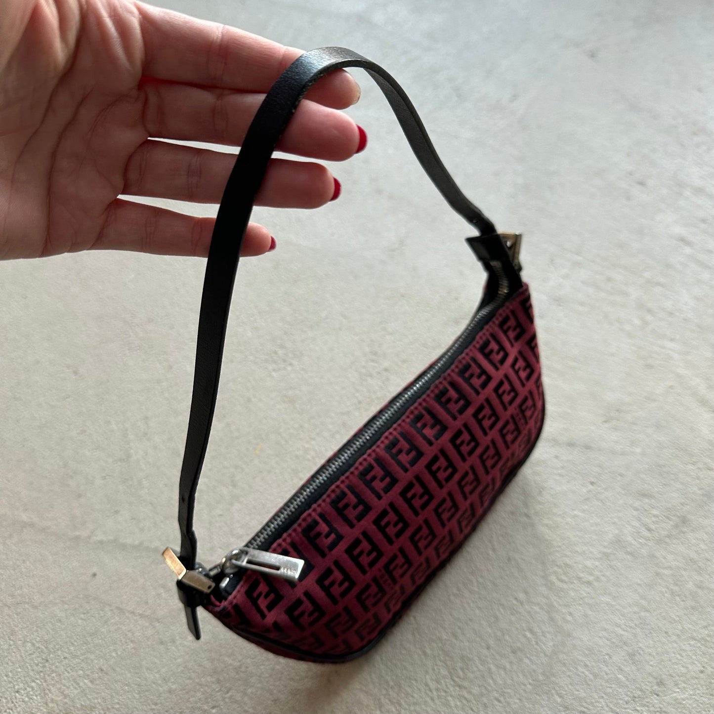 Vintage Fendi Baguette Red & Black Zucchino Shoulder Bag