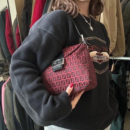 Vintage Fendi Baguette Style Red & Black Zucca Shoulder Bag