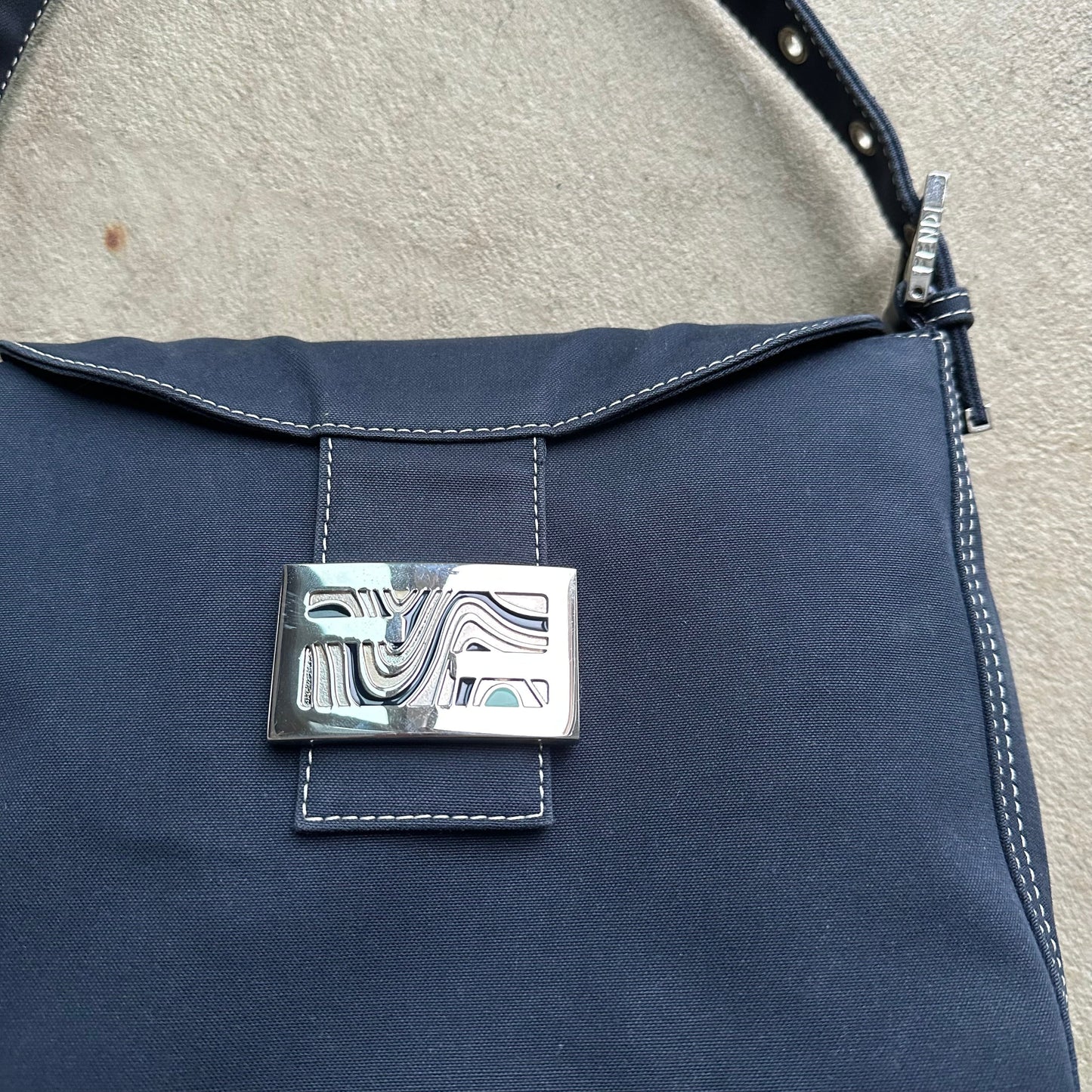 Vintage Fendi Mama Baguette Style Denim Shoulder Bag