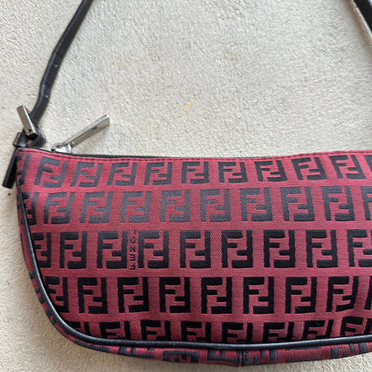 Vintage Fendi Baguette Red & Black Zucchino Shoulder Bag