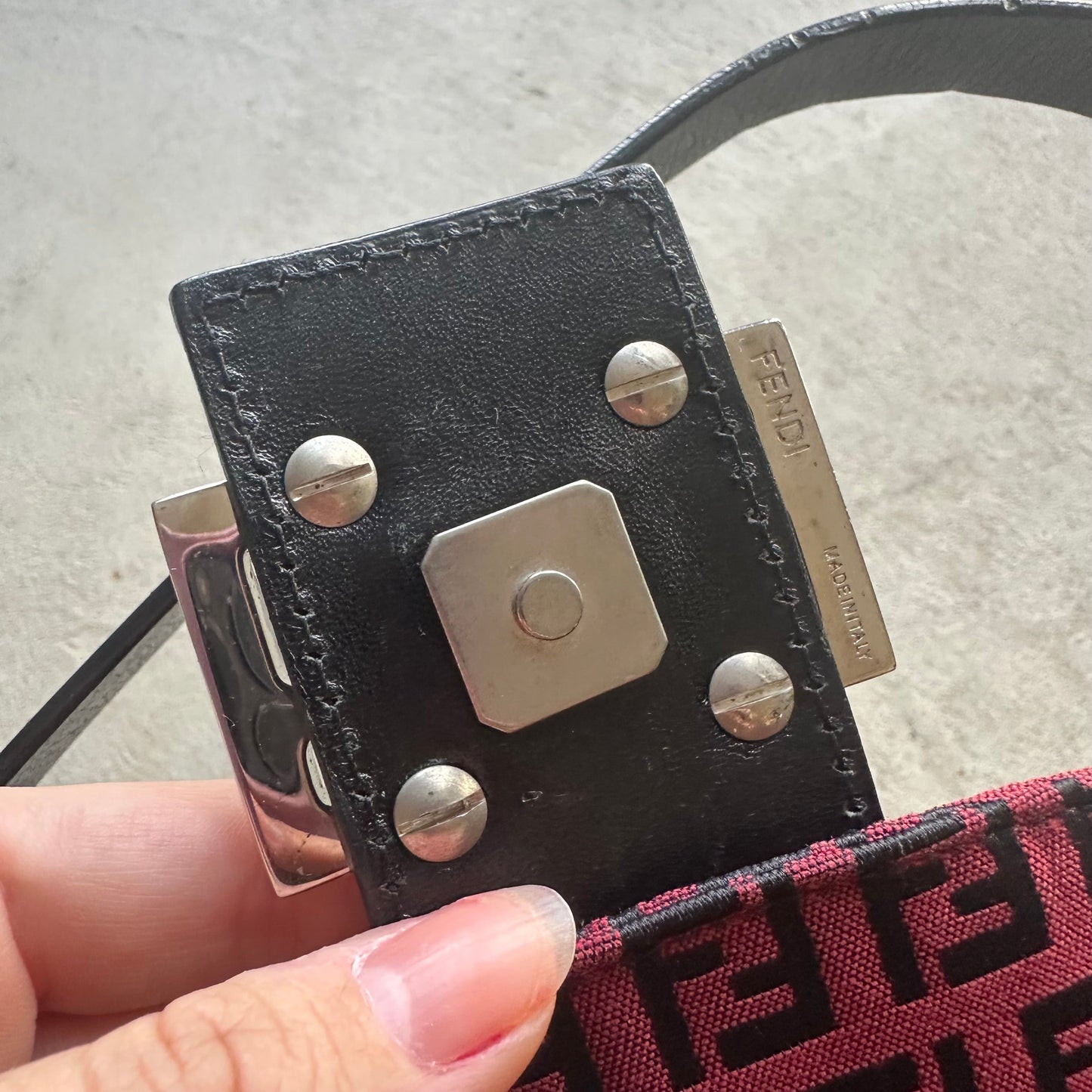 Vintage Fendi Baguette Style Red & Black Zucca Shoulder Bag