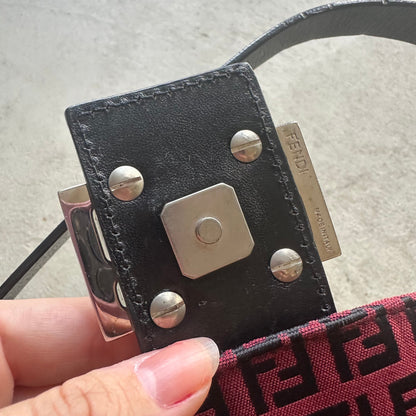 Vintage Fendi Baguette Style Red & Black Zucca Shoulder Bag