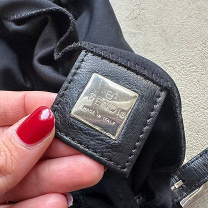 Vintage Fendi Mama Style Double Strap Black Nylon Shoulder Bag