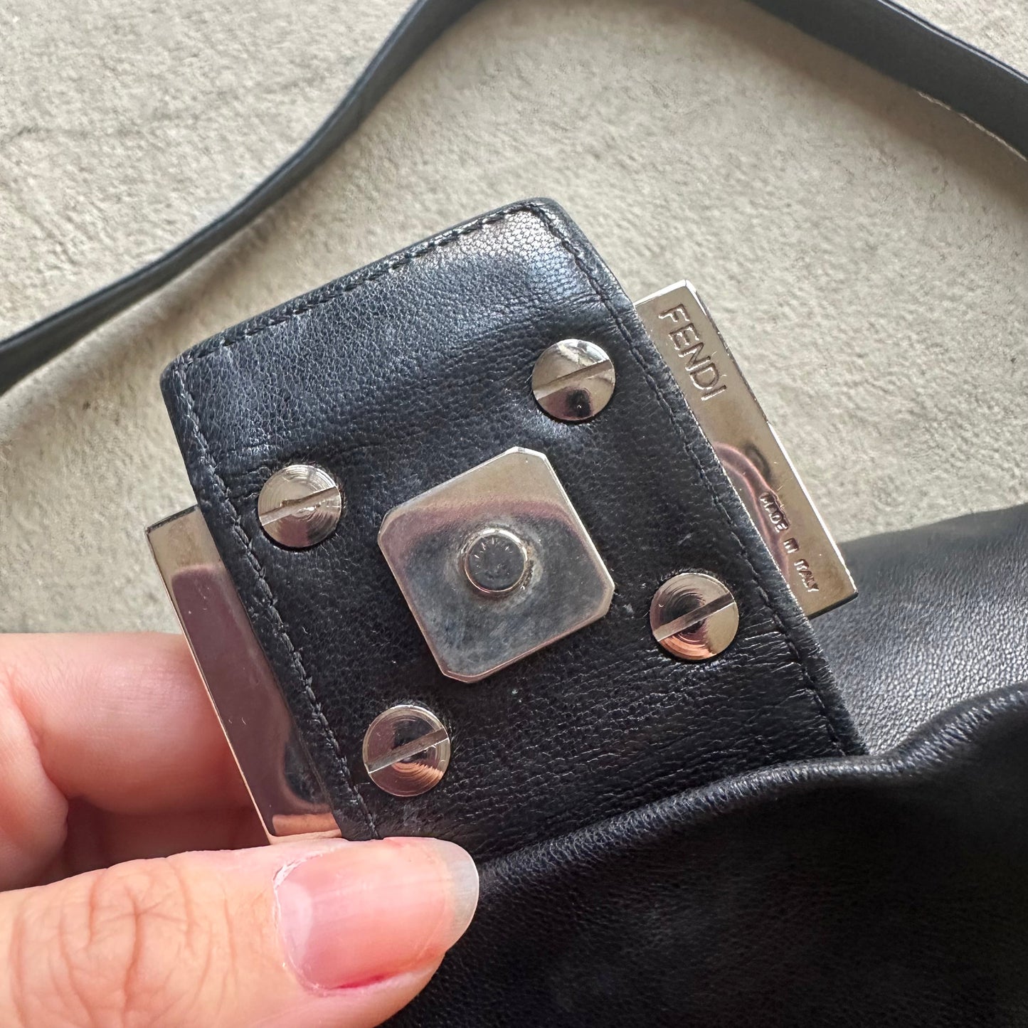 Vintage Fendi Baguette Style Black Leather Shoulder Bag