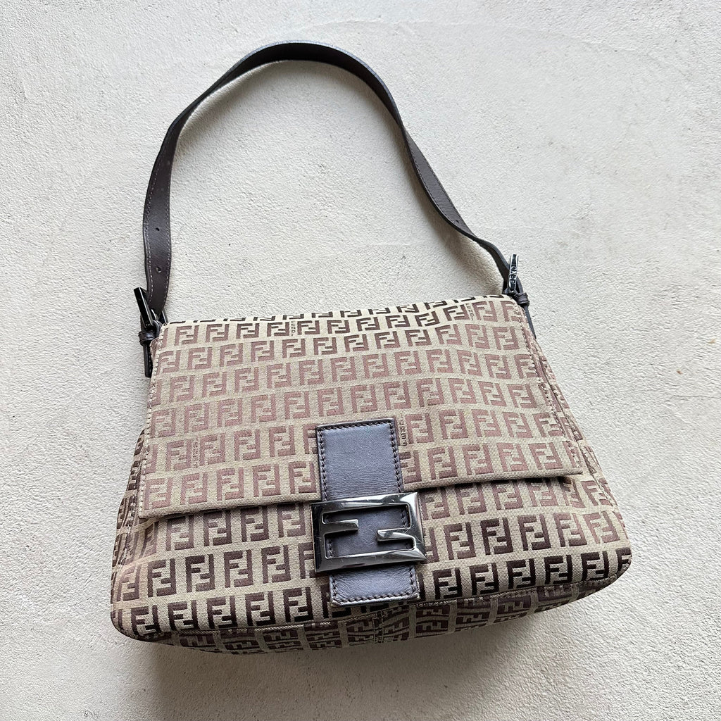 Vintage Fendi Mama Baguette Brown Zucchino Shoulder Bag
