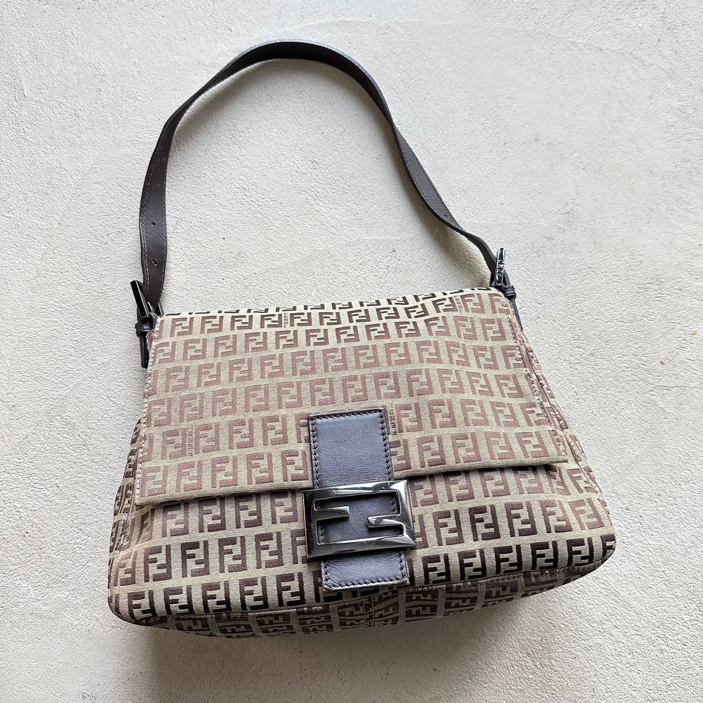 Vintage Fendi Mama Baguette Brown Zucchino Shoulder Bag