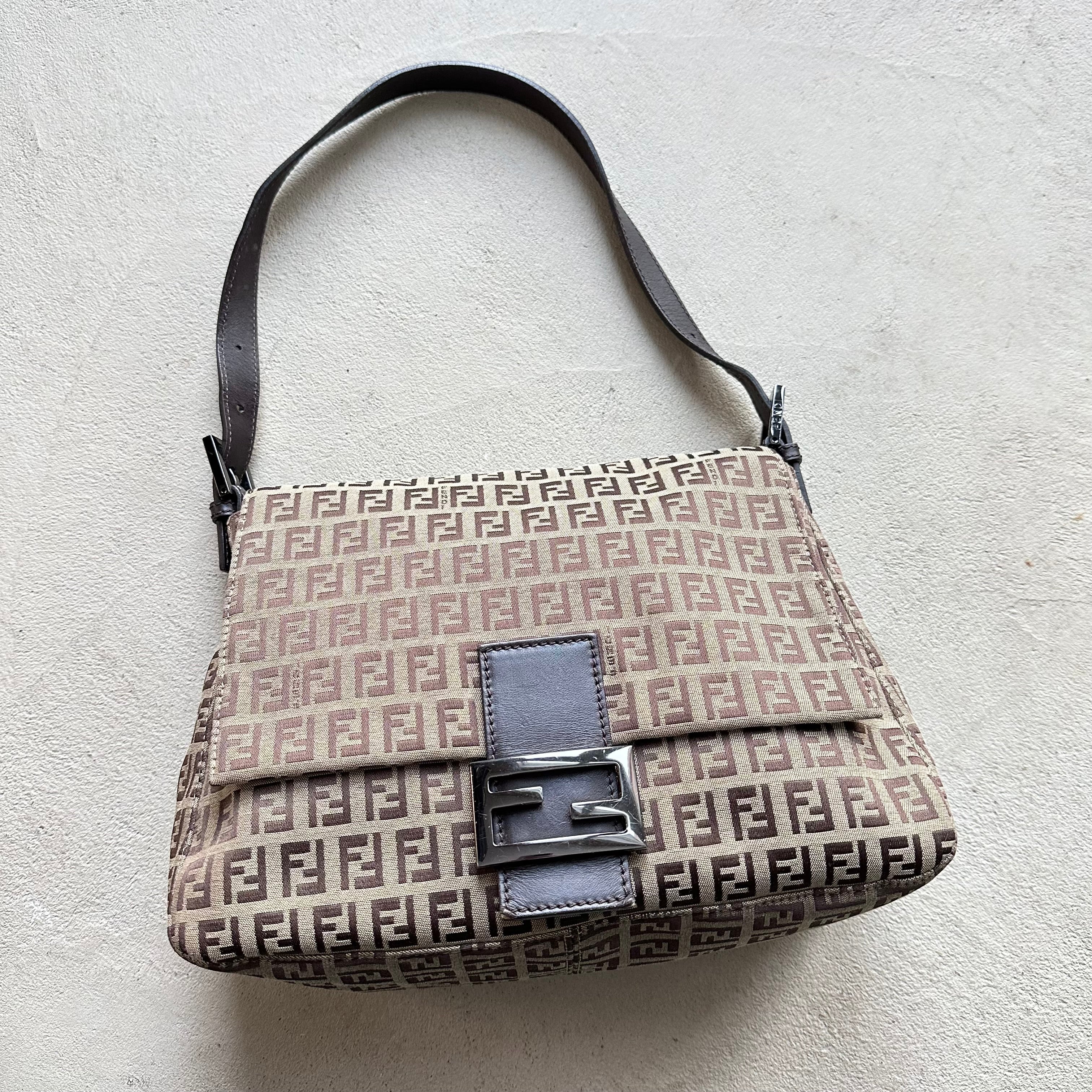 Vintage Fendi Mama Baguette Brown Zucchino Shoulder Bag