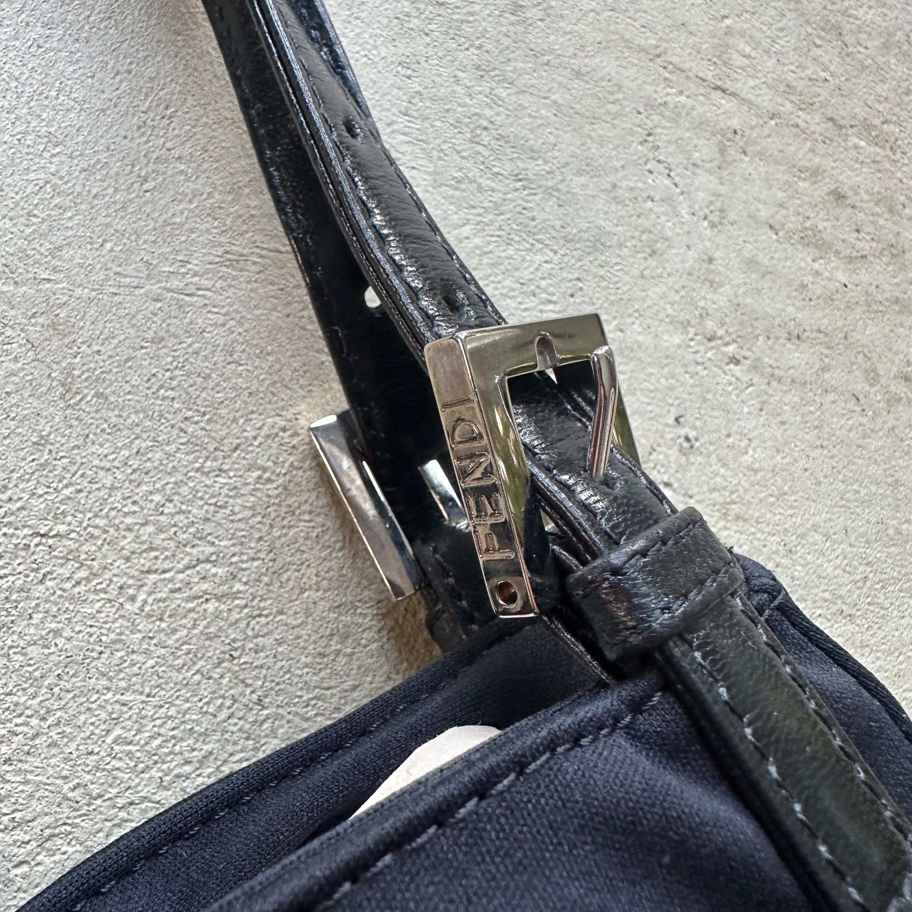 Vintage Fendi Mama Style Double Strap Black Nylon Shoulder Bag