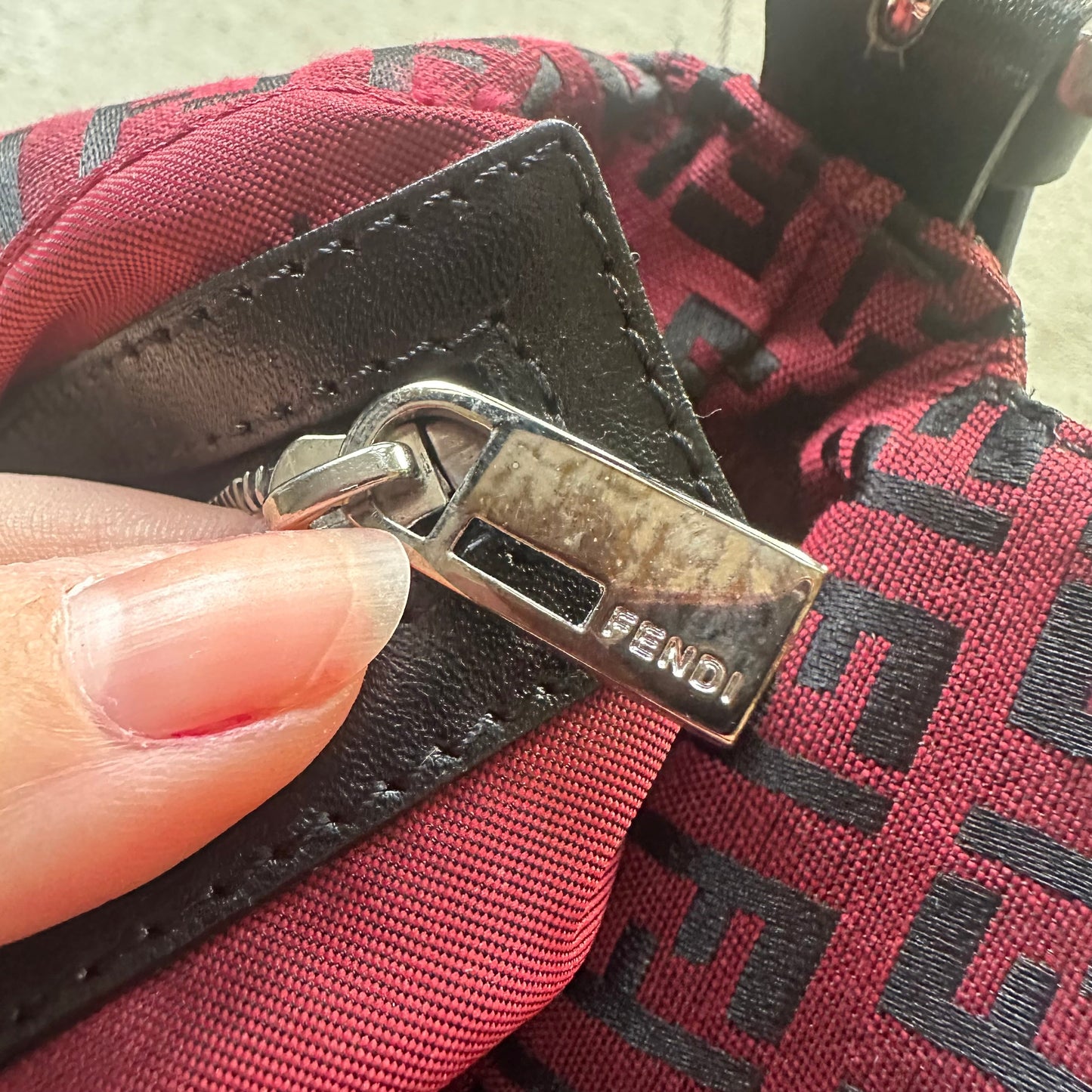 Vintage Fendi Baguette Style Red & Black Zucca Shoulder Bag