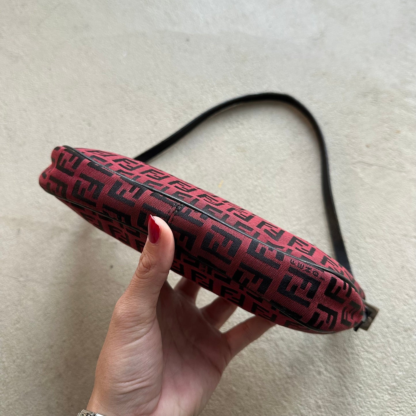 Vintage Fendi Baguette Red & Black Zucchino Shoulder Bag