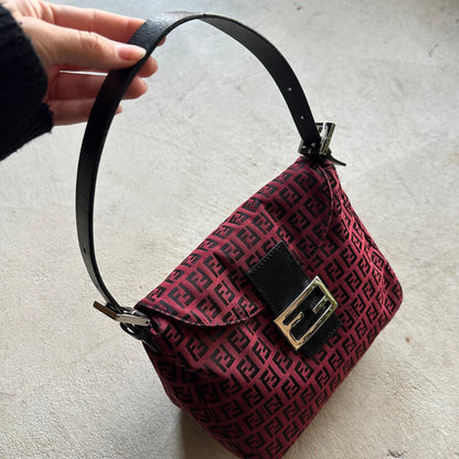 Vintage Fendi Baguette Style Red & Black Zucca Shoulder Bag