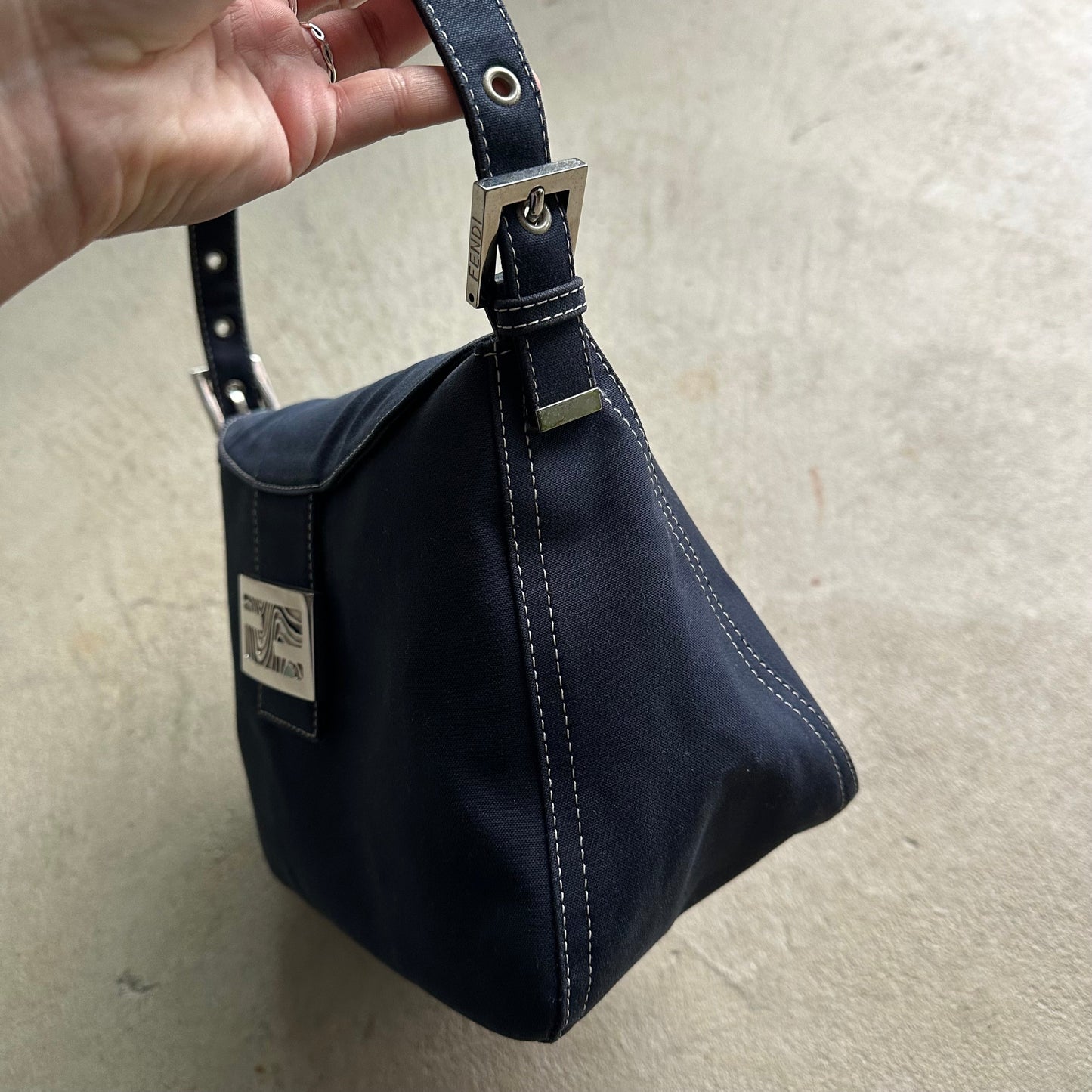 Vintage Fendi Mama Baguette Style Denim Shoulder Bag