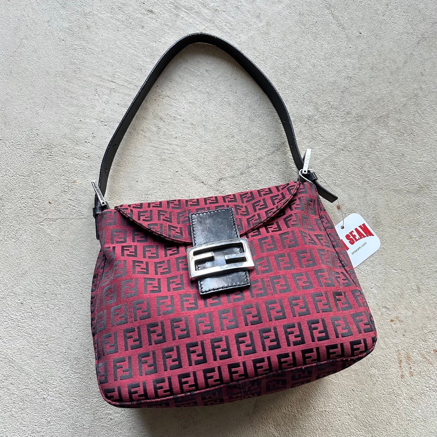 Vintage Fendi Baguette Style Red & Black Zucca Shoulder Bag