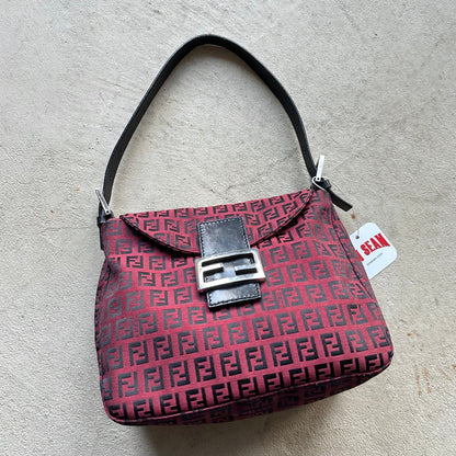 Vintage Fendi Baguette Style Red & Black Zucca Shoulder Bag