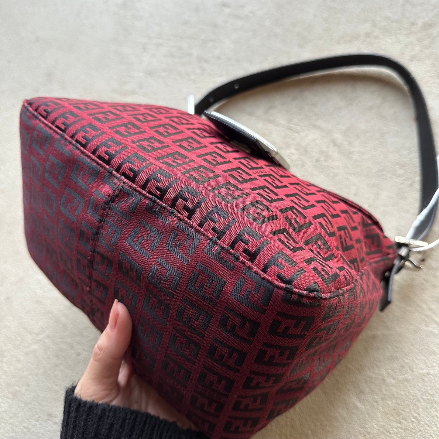 Vintage Fendi Baguette Style Red & Black Zucca Shoulder Bag