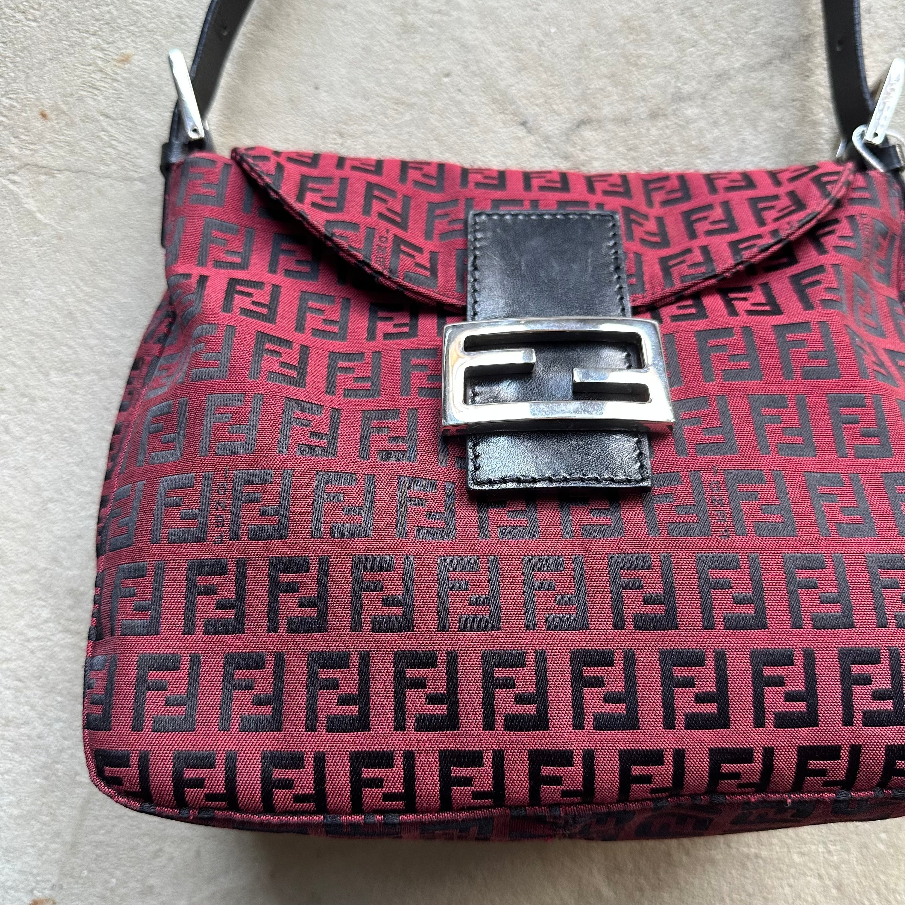 Vintage Fendi Baguette Style Red & Black Zucca Shoulder Bag