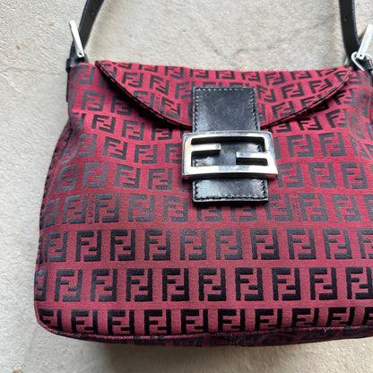 Vintage Fendi Baguette Style Red & Black Zucca Shoulder Bag