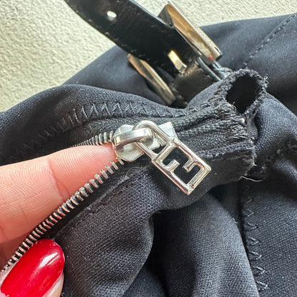 Vintage Fendi Mama Style Double Strap Black Nylon Shoulder Bag