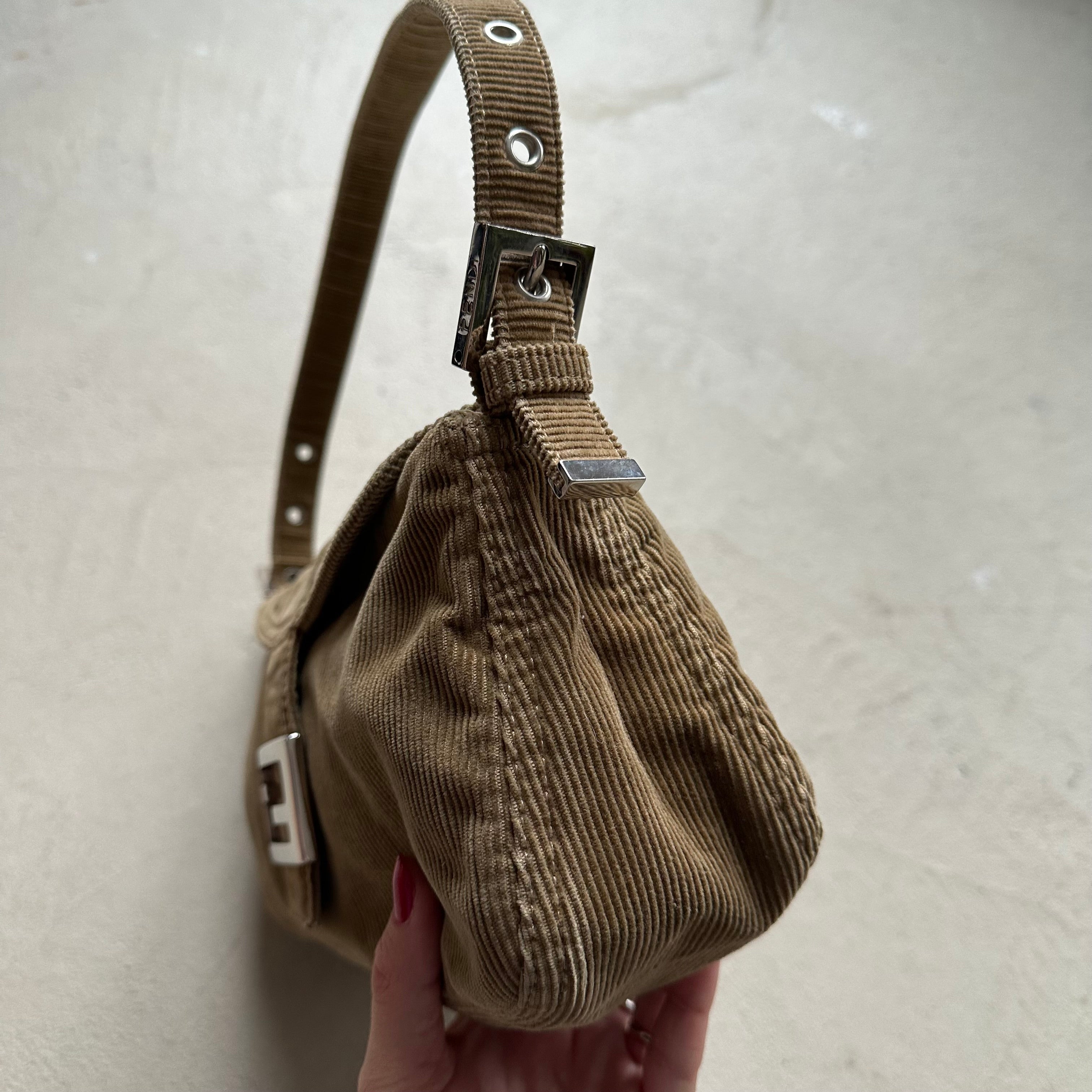 Vintage Fendi Brown Corduroy Mini Mama Baguette