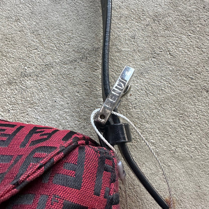 Vintage Fendi Baguette Style Red & Black Zucca Shoulder Bag