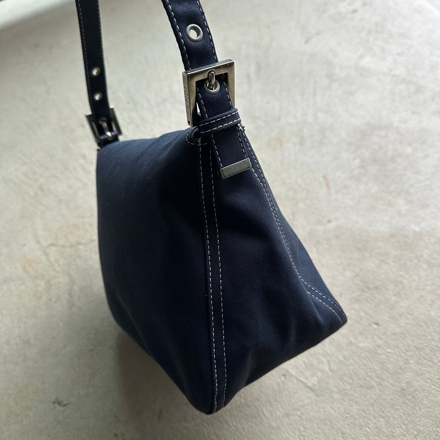 Vintage Fendi Mama Baguette Style Denim Shoulder Bag