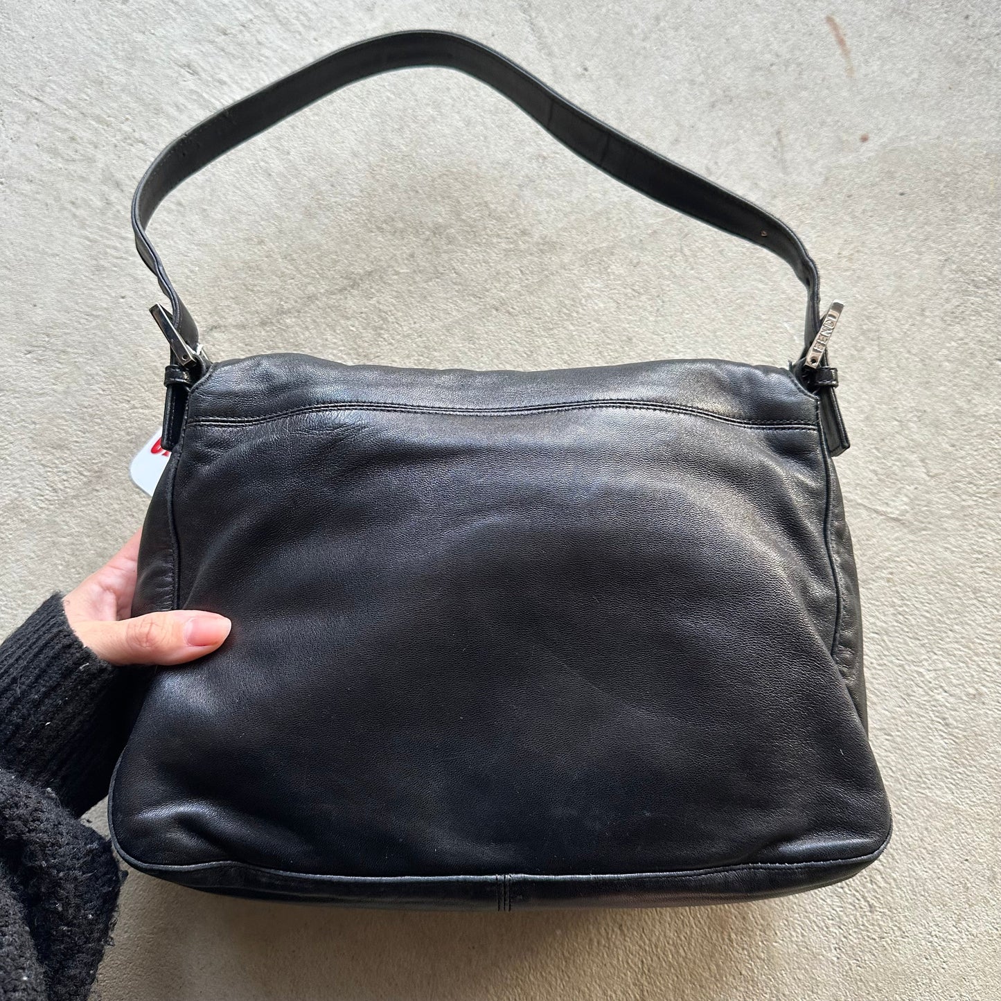 Vintage Fendi Baguette Style Black Leather Shoulder Bag
