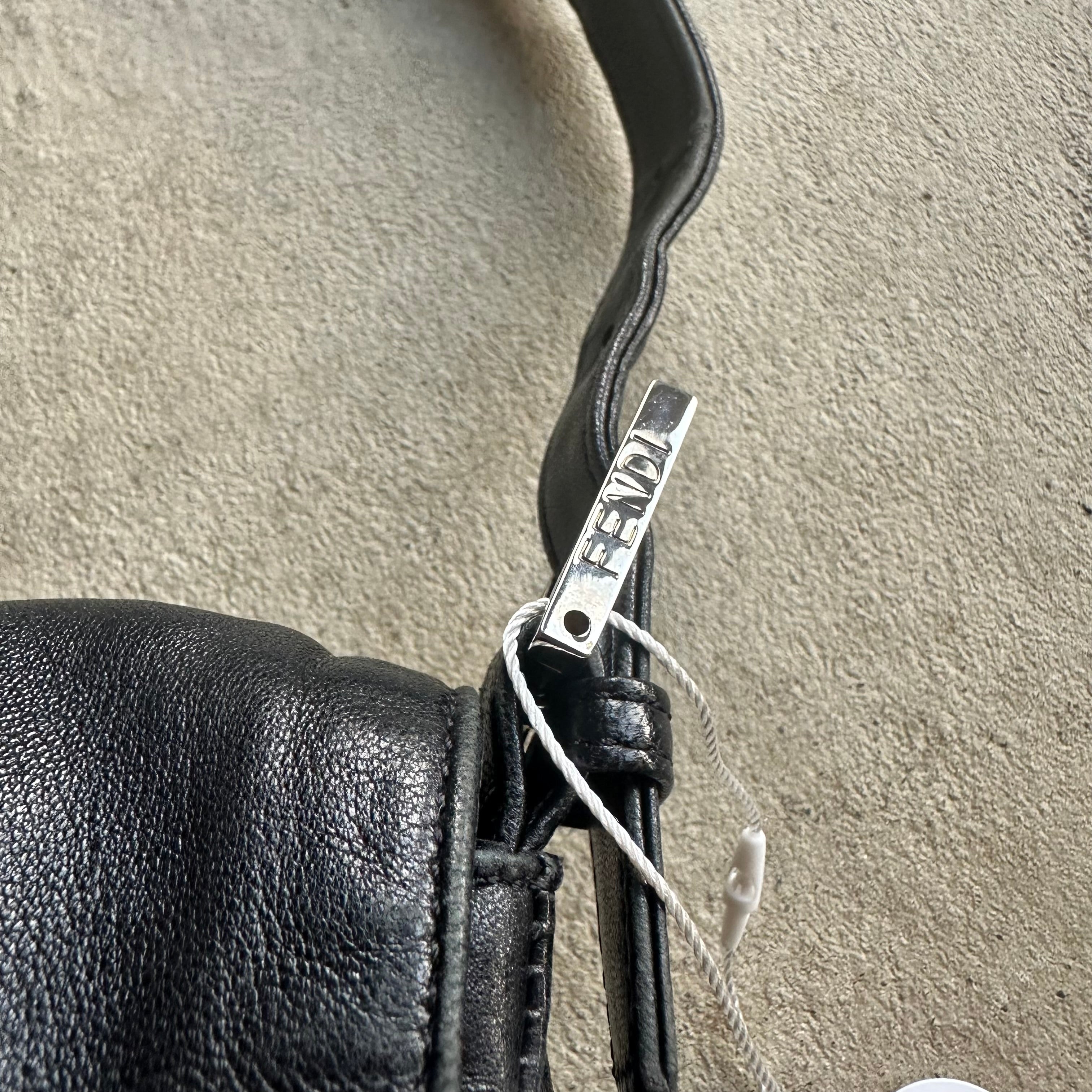 Vintage Fendi Baguette Style Black Leather Shoulder Bag