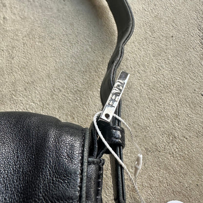 Vintage Fendi Baguette Style Black Leather Shoulder Bag
