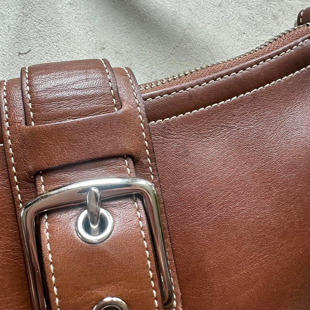 Vintage Y2K Coach Caramel Brown Leather Mini Hampton Crossbody Bag